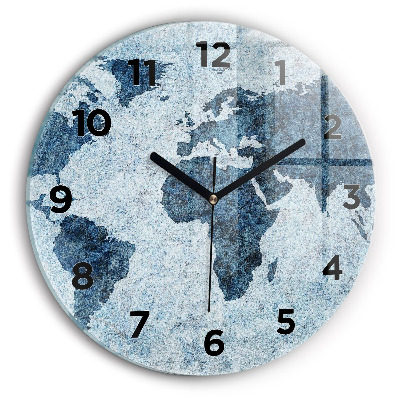 Horloge ronde en verre Carte du monde peinte