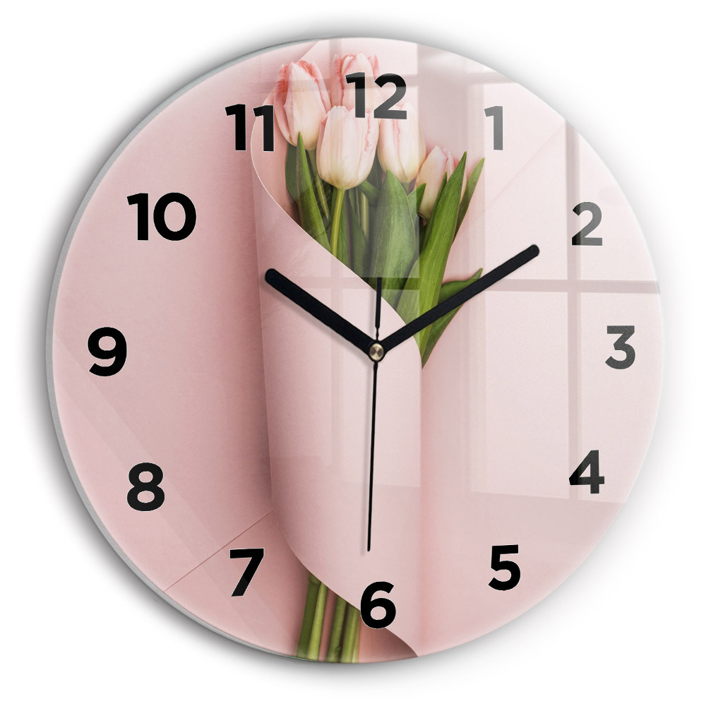 Horloge ronde en verre Bouquet de tulipes