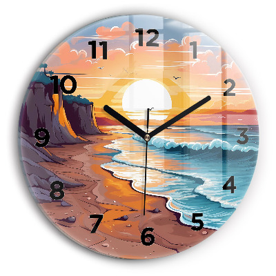 Horloge ronde en verre Océan et soleil de conte de fées