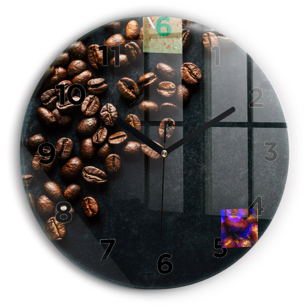 Horloge ronde en verre Grains de café