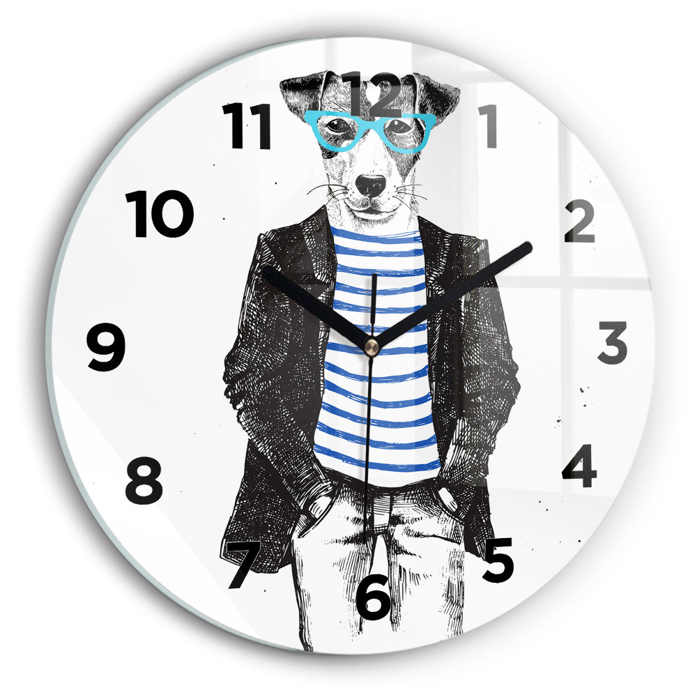 Horloge ronde en verre Chien dans un corps humain