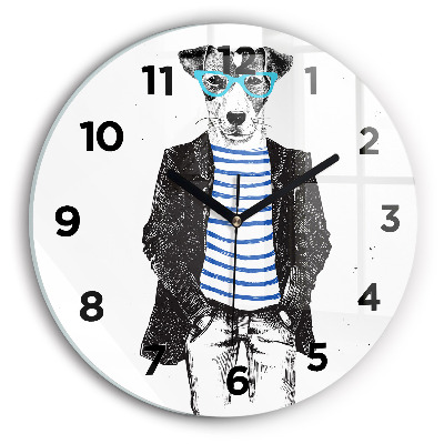 Horloge ronde en verre Chien dans un corps humain