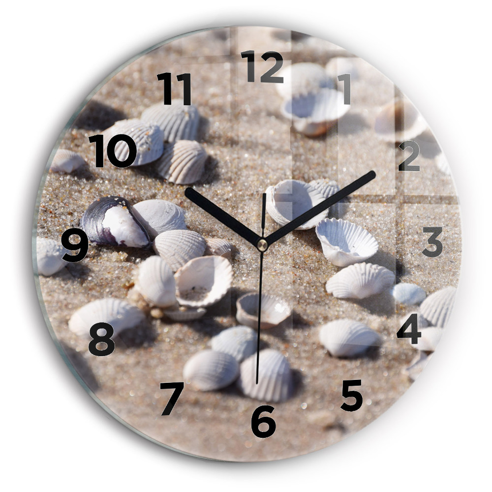 Horloge ronde en verre Coquillages sur la plage