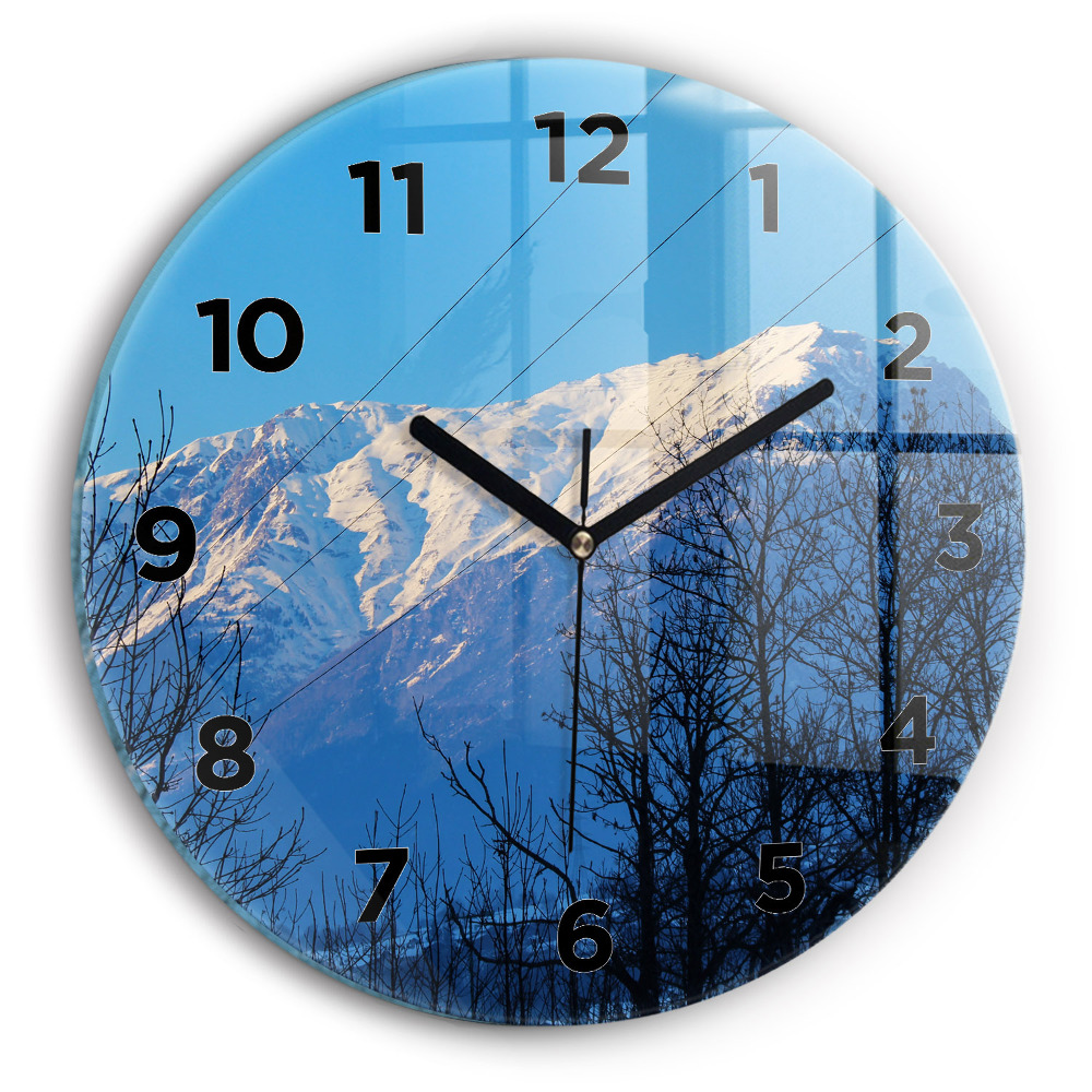 Horloge ronde en verre Vue de la montagne