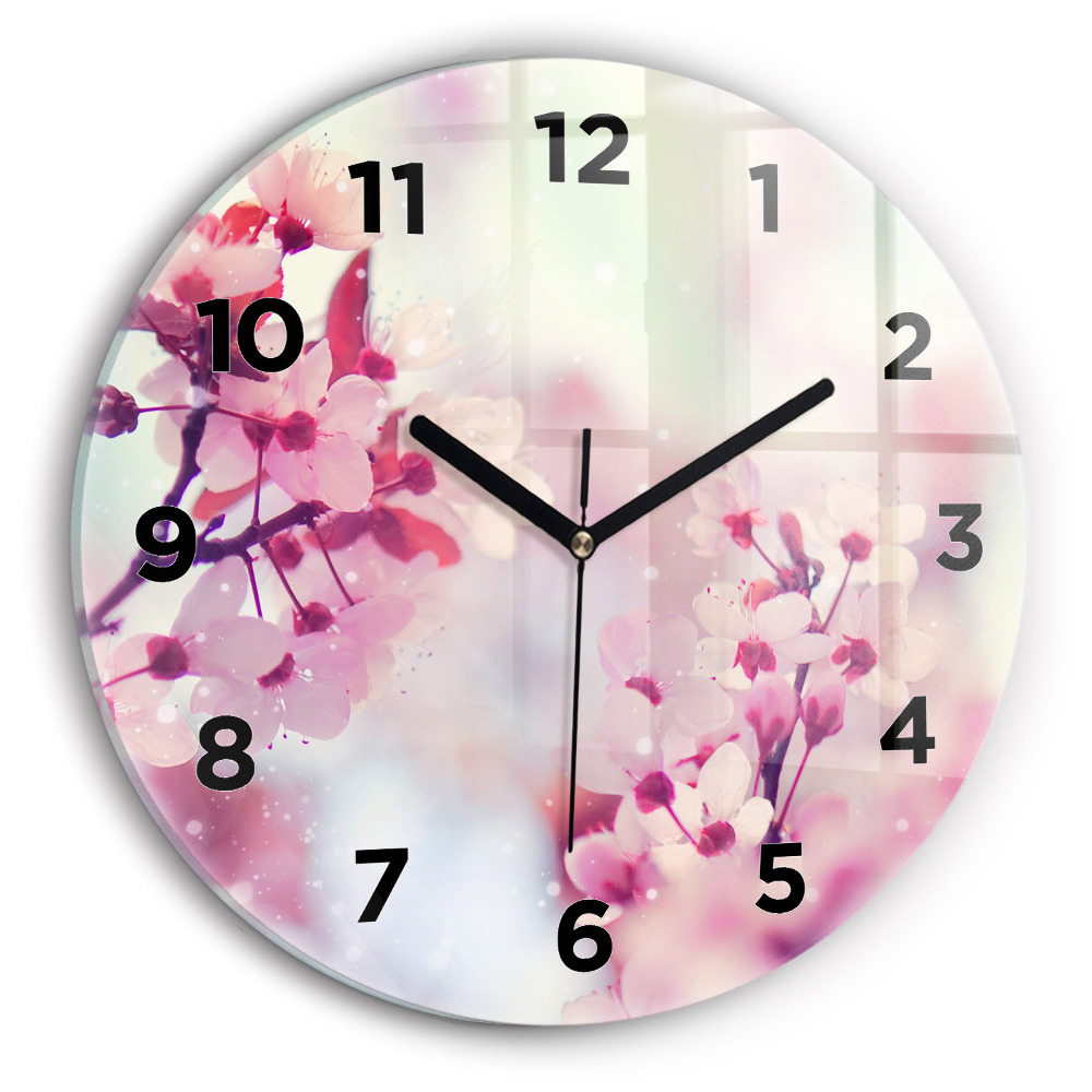Horloge ronde en verre Fleurs de printemps