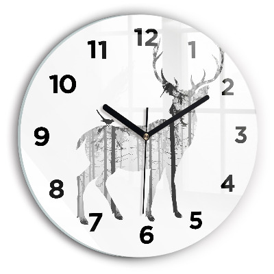 Horloge ronde en verre Silhouette d'un cerf Forêt
