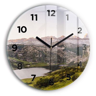 Horloge ronde en verre Lac et montagnes des Pyrénées