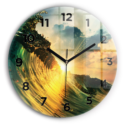 Horloge ronde murale Vague coucher de soleil