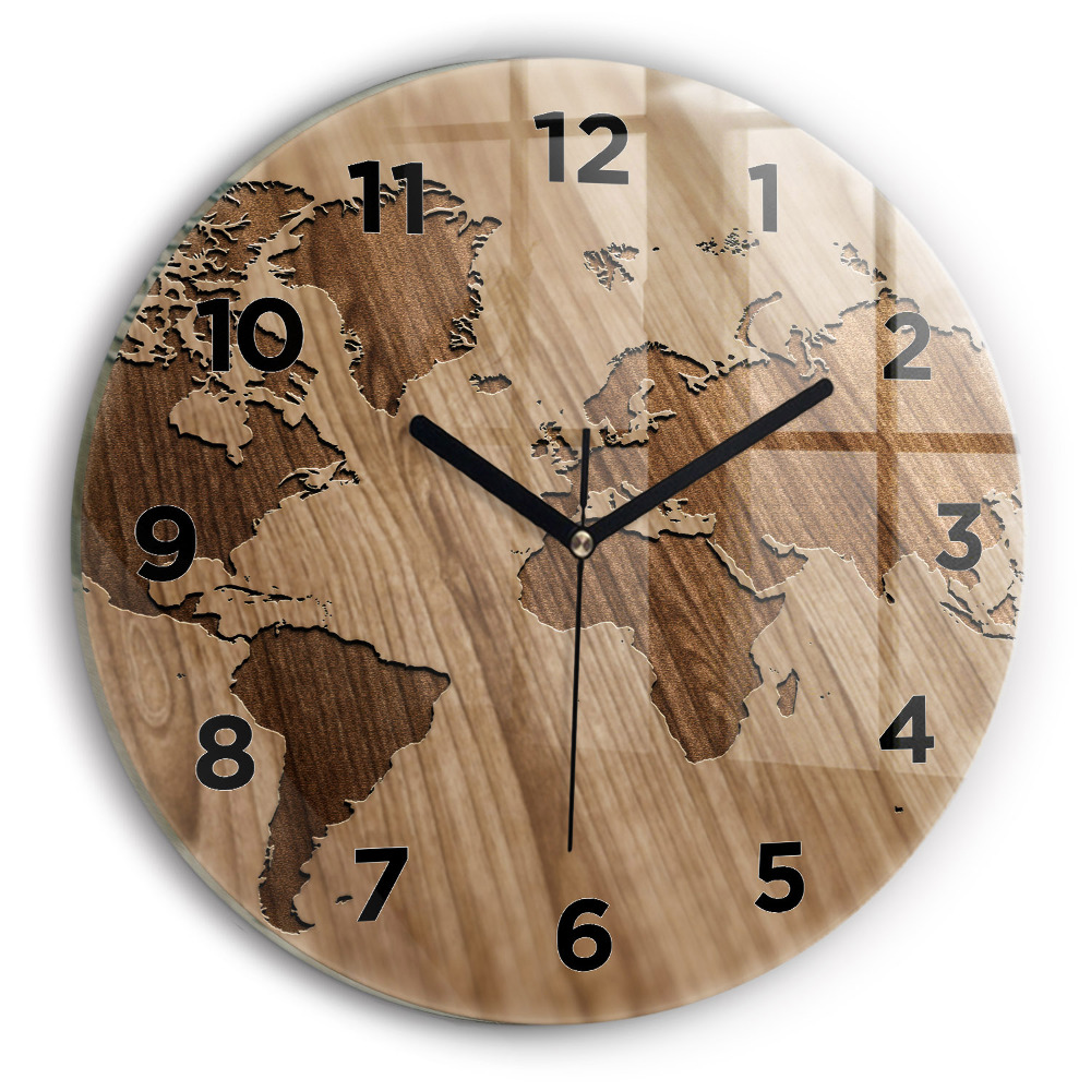 Horloge ronde murale Carte du monde sur bois