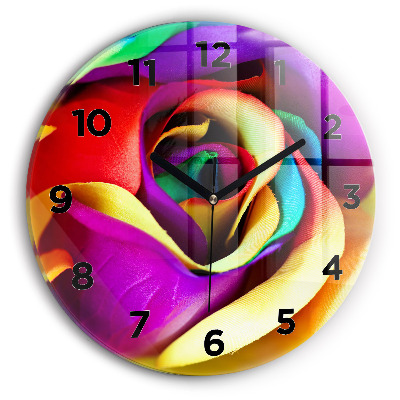 Horloge ronde en verre Rose arc-en-ciel
