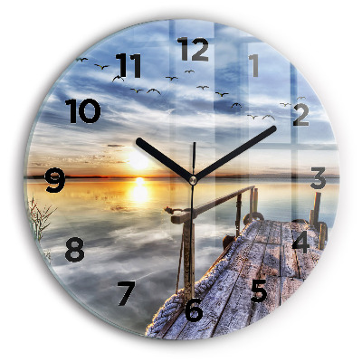 Horloge ronde Lac au coucher du soleil