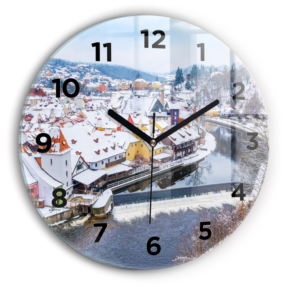 Horloge ronde en verre Panorama d'une ville en hiver