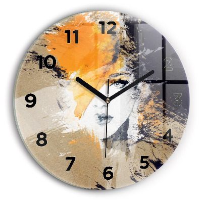 Horloge ronde en verre Portrait de femme abstrait