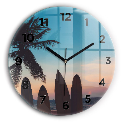 Horloge ronde en verre Surf sur la plage