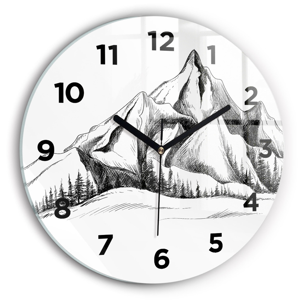 Horloge ronde Montagnes dessinées