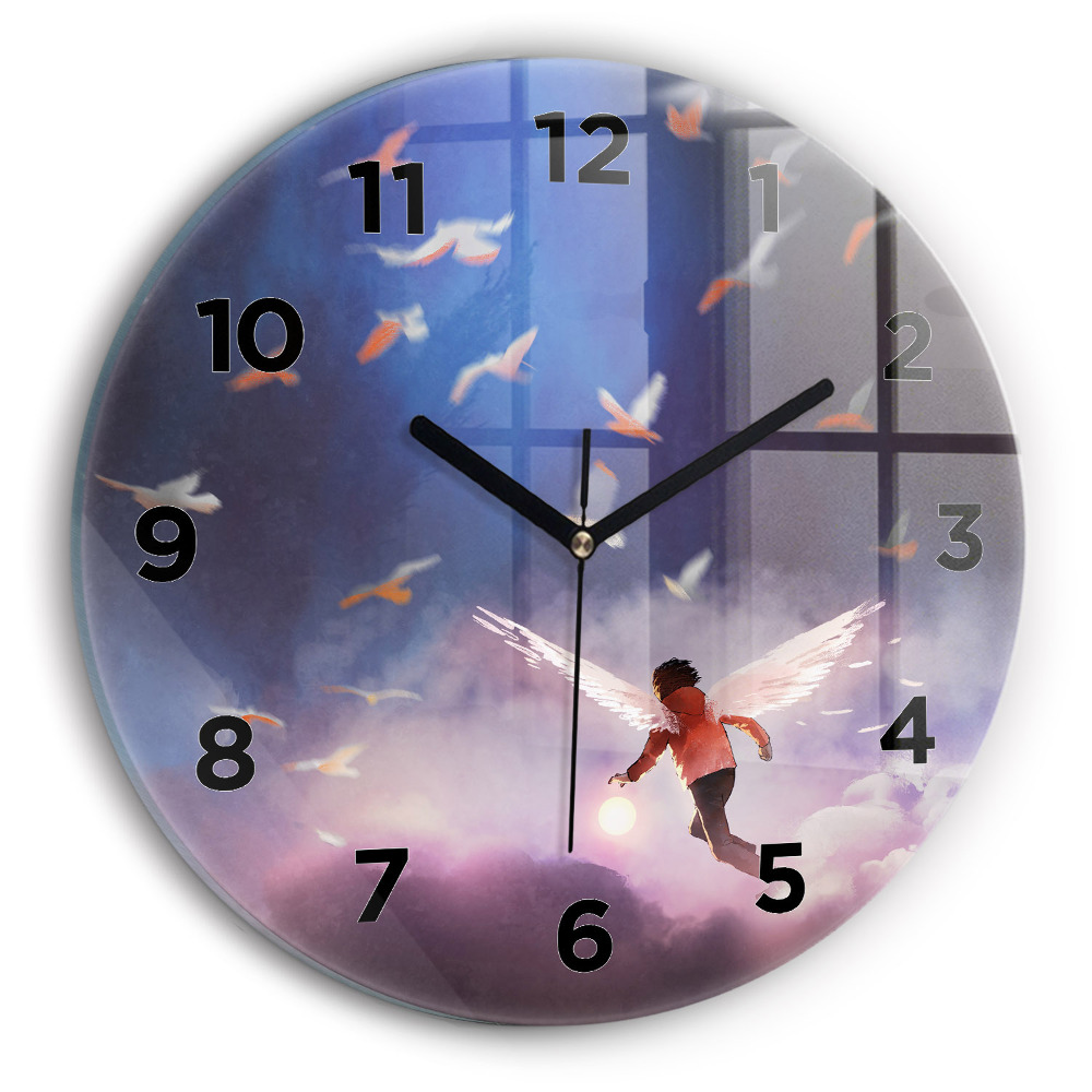 Pendule murale ronde Garçon avec des ailes