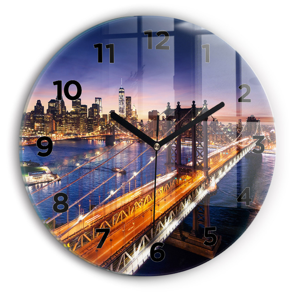 Horloge ronde en verre New York et le coucher de soleil