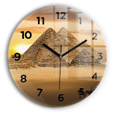 Horloge ronde murale Pyramides et coucher de soleil