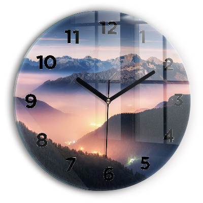 Horloge ronde en verre Paysage de pics montagneux