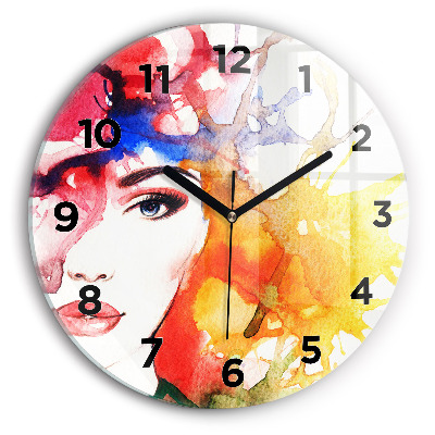 Horloge ronde Portrait coloré d'une femme