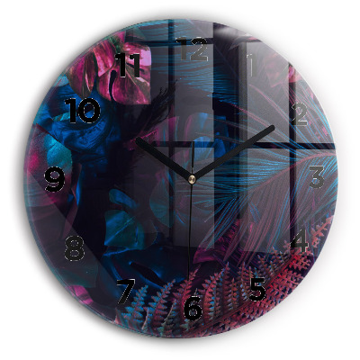 Horloge ronde en verre Fleurs exotiques