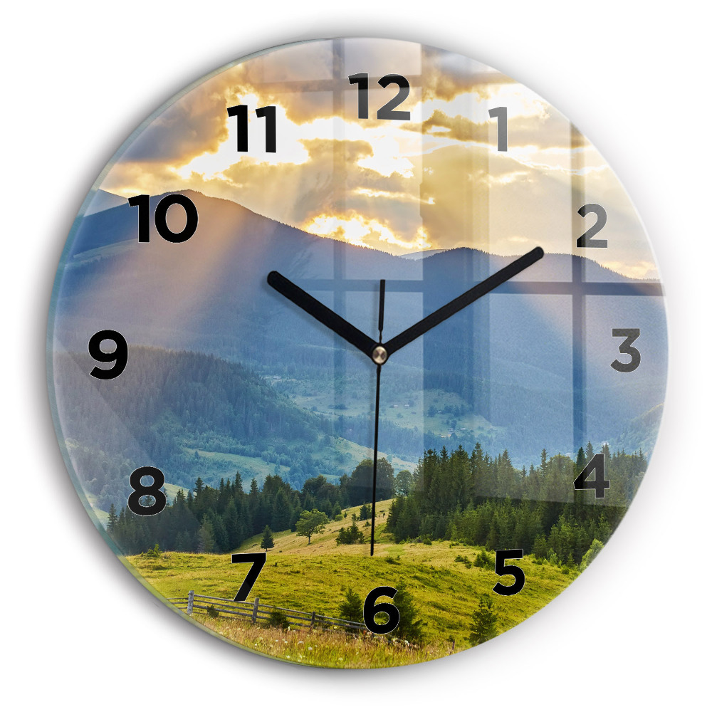 Horloge ronde en verre Paysage avec forêts
