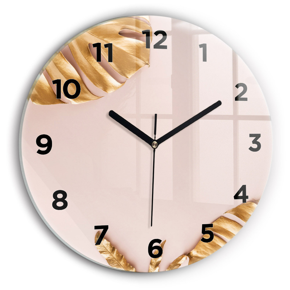 Horloge ronde murale Feuilles tropicales dorées