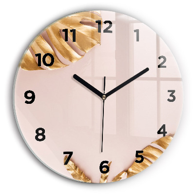 Horloge ronde murale Feuilles tropicales dorées