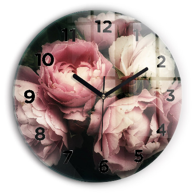 Horloge ronde en verre Bouquet de roses roses