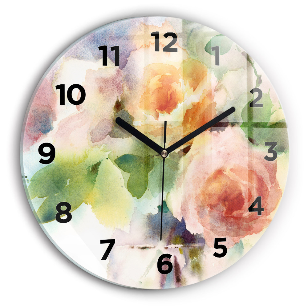 Horloge ronde Roses dans un vase aquarelle