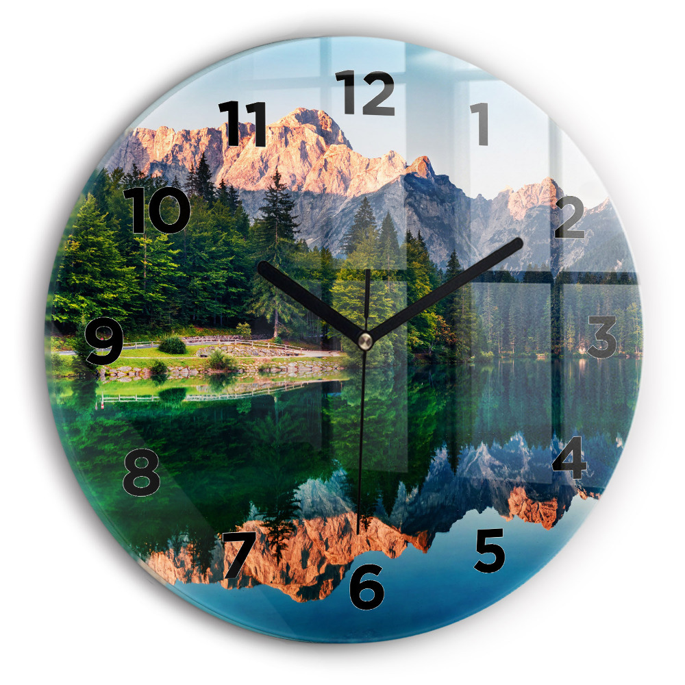 Horloge ronde en verre Paysage de lac