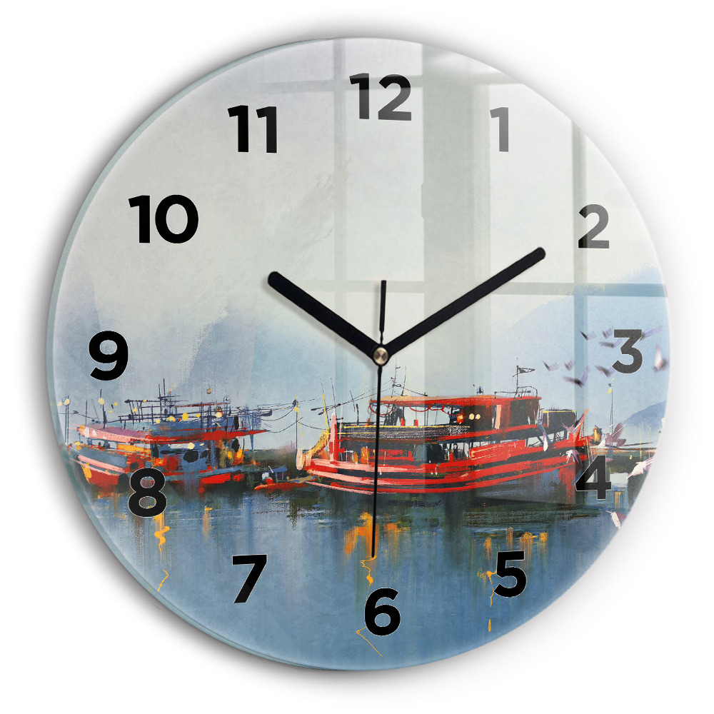 Horloge ronde murale Bateau de pêche dans le port