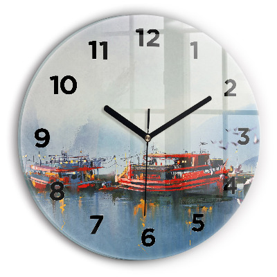 Horloge ronde murale Bateau de pêche dans le port