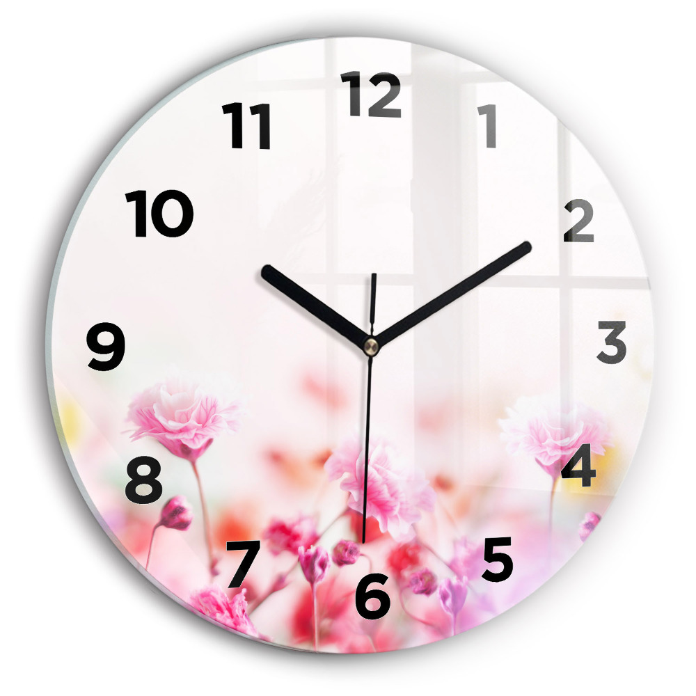 Horloge ronde en verre Fleurs dans une prairie