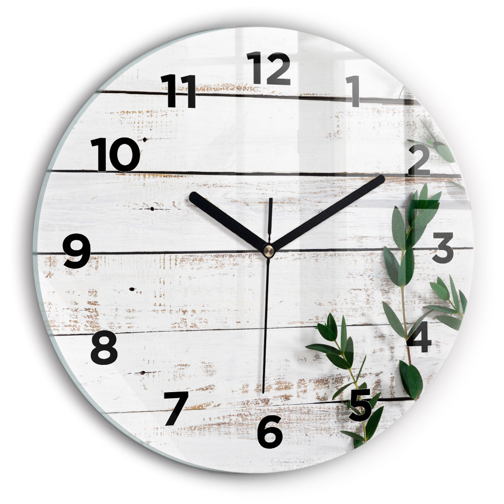 Horloge ronde en verre Planches en bois clair