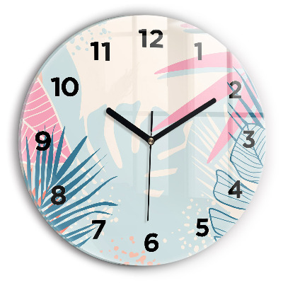 Horloge ronde Feuilles pastel - tropiques