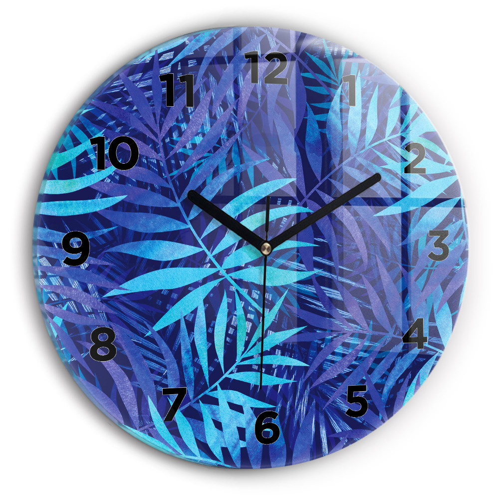 Horloge ronde en verre Feuilles bleues