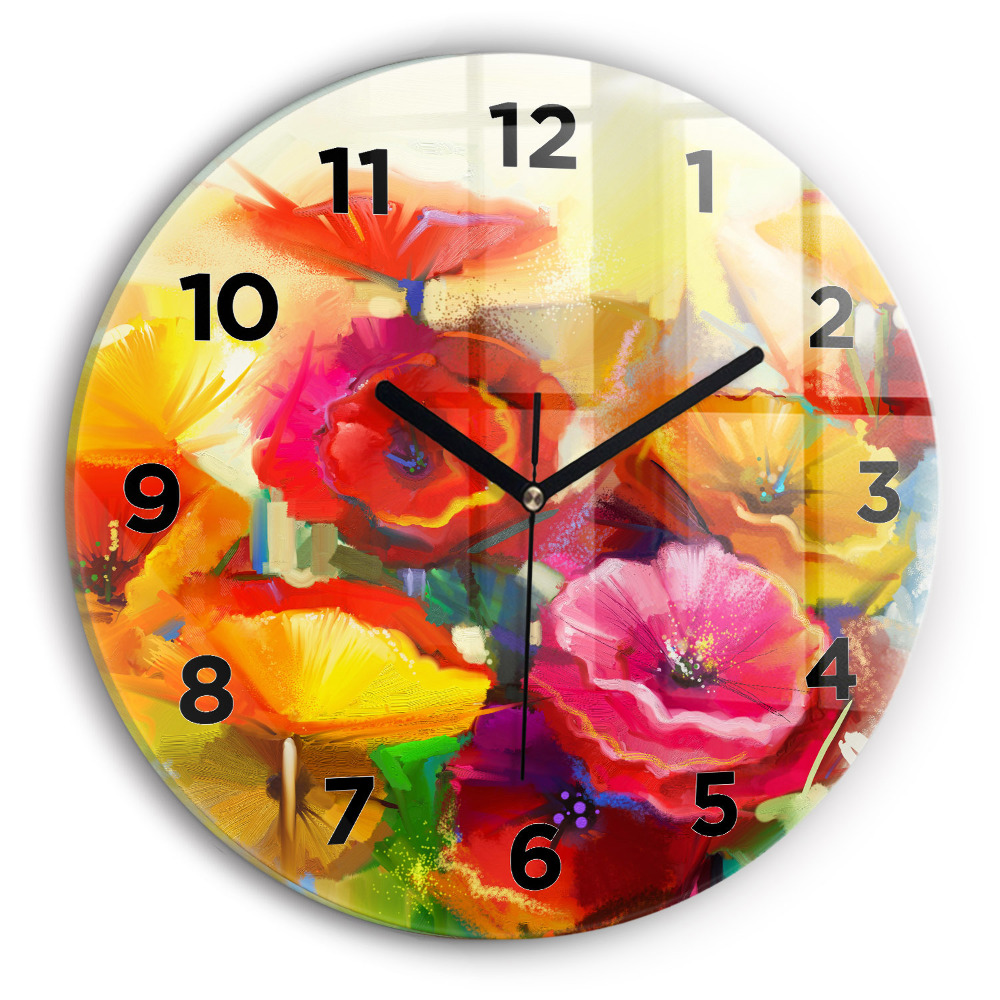 Horloge ronde murale Coquelicots colorés