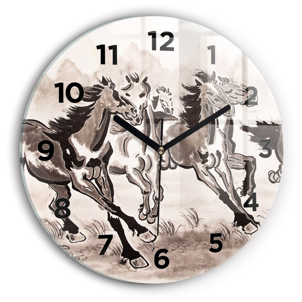 Horloge ronde en verre Chevaux au galop