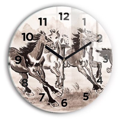 Horloge ronde en verre Chevaux au galop