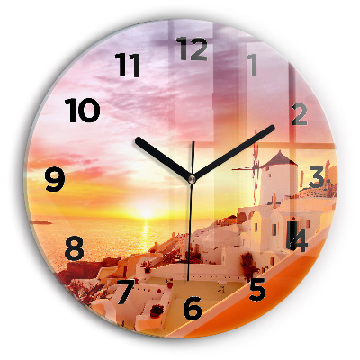 Pendule murale ronde Vieux moulin à vent à Santorin
