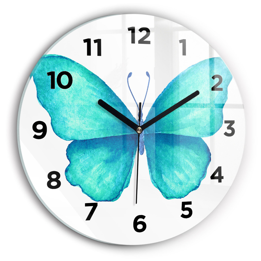Horloge ronde Papillon d'été turquoise