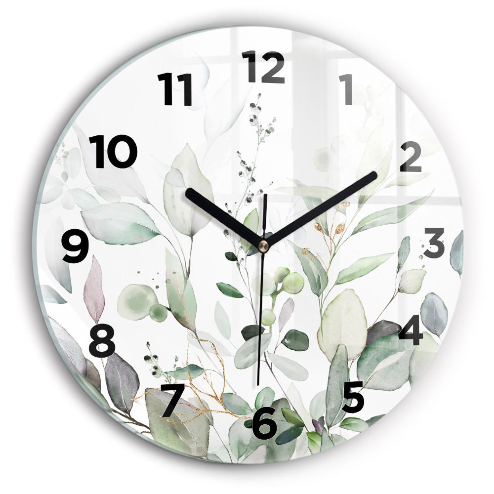 Horloge ronde en verre Feuilles de plantes