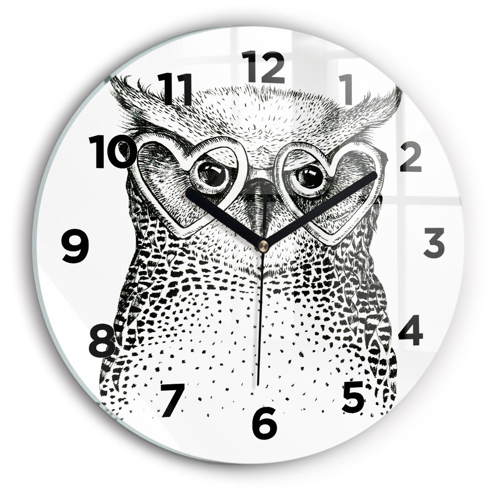 Horloge ronde murale Hibou dessiné avec des lunettes