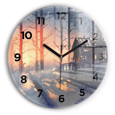 Horloge ronde Paysage hivernal d'arbres