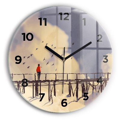 Pendule murale ronde Homme sur un vieux pont