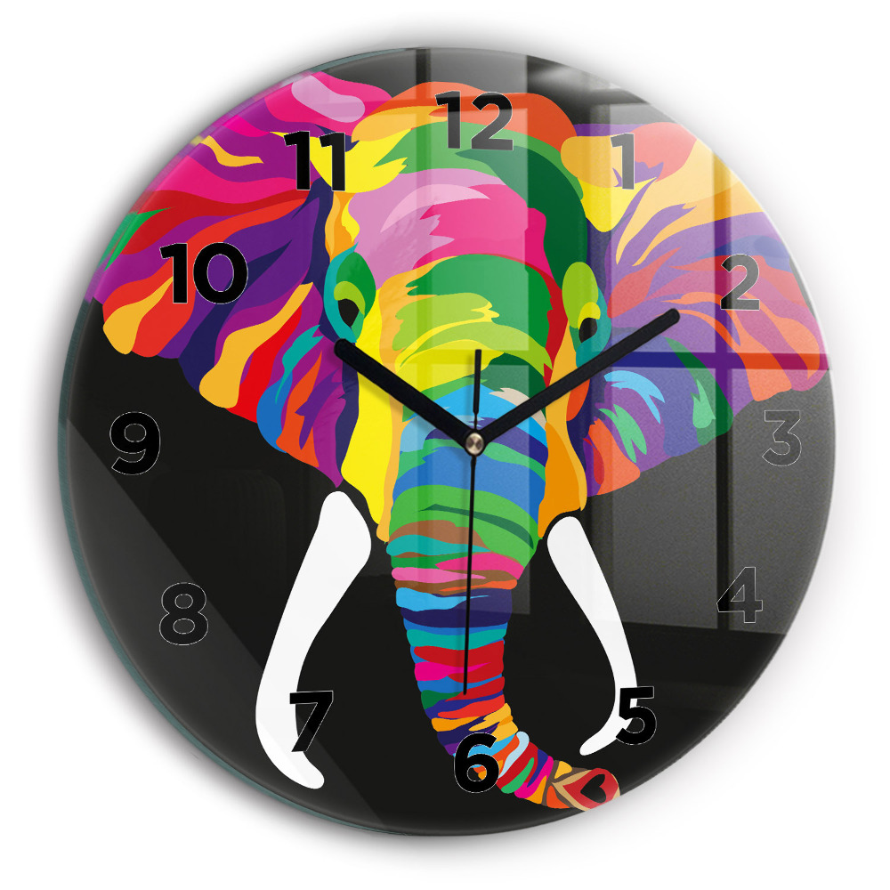 Horloge ronde en verre Éléphant coloré