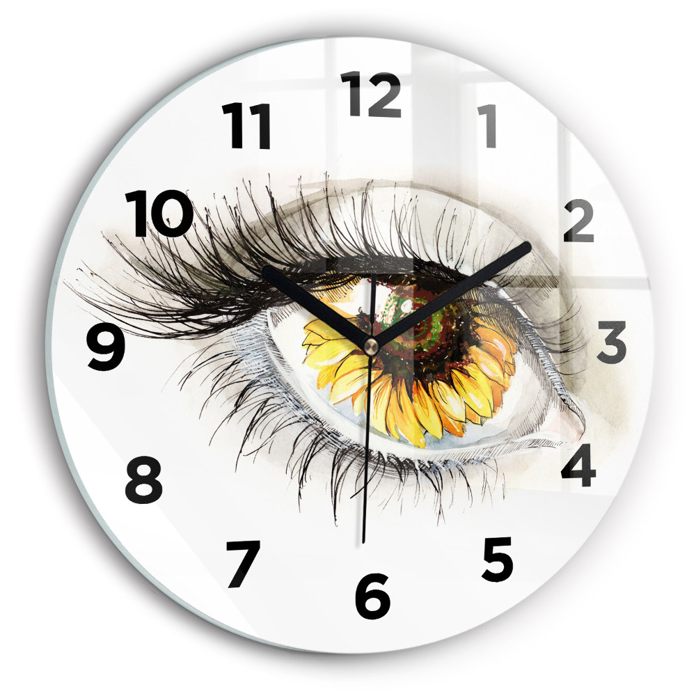 Horloge ronde en verre Tournesol dans l'oeil