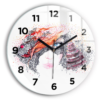Horloge ronde murale Femme douce avec un gâteau