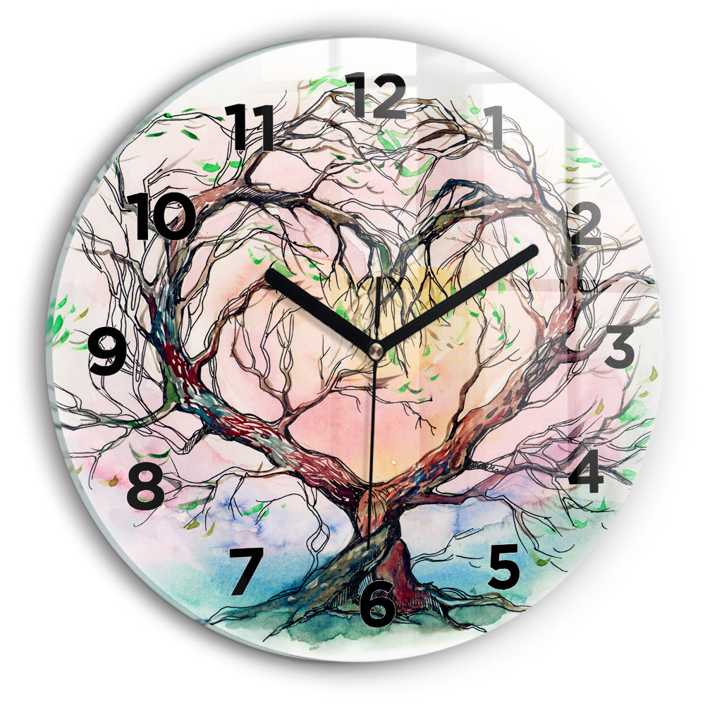 Horloge ronde en verre Cœur d'arbre de la nature
